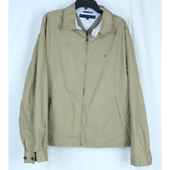 TOMMY HILFIGER Size XLarge Tan Khaki Small Flag Mesh Lined Windbreaker Jacket - Picture 4 of 8